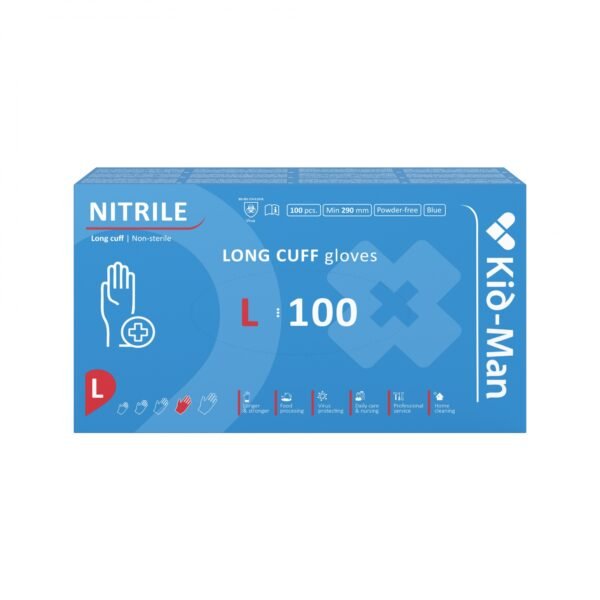 Kid-Man nitrilinės pirštinės LONG N100, mėlyna