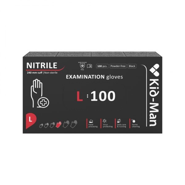 Kid-Man GRIP nitrilinės pirštinės N50, juoda