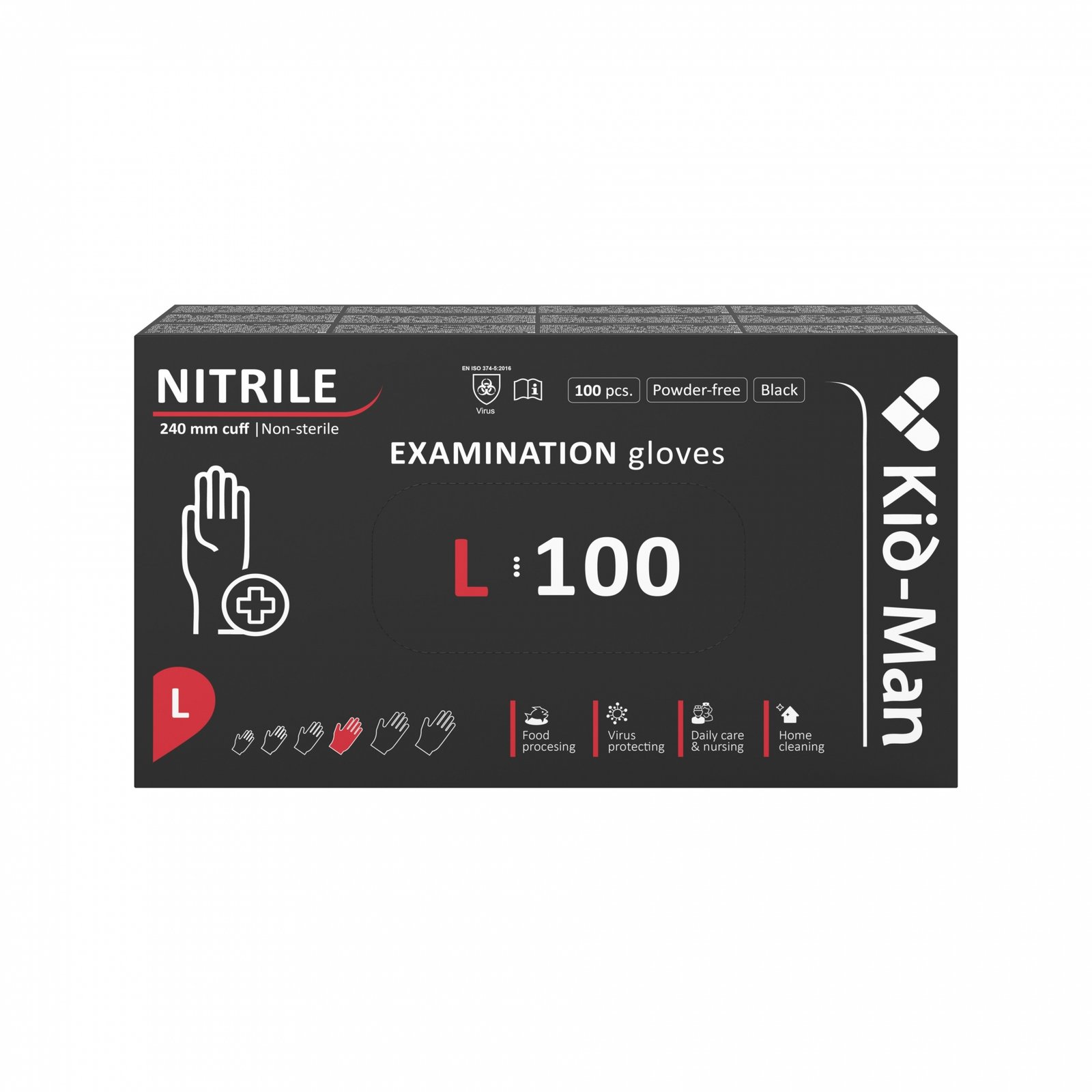 Kid-Man nitrilinės pirštinės N100, juoda